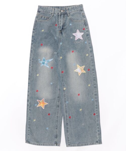 semuse(セミューズ)の「スター刺繍デニムワイドパンツ(デニムパンツ・レディース・ライトブルー・S/M/L)」の6枚目の写真