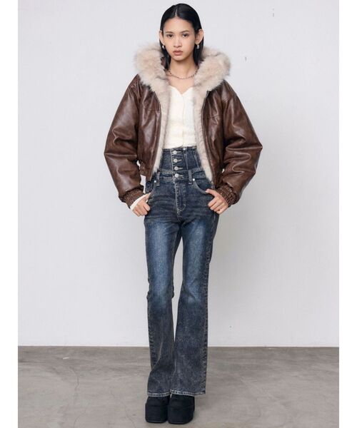 EMODA（エモダ）の「タックドットハイウエストフレアパギンス（デニムパンツ・レディース・ブラック/インディゴブルー・MEDIUM/SMALL/X-SMALL）」の10枚目の写真