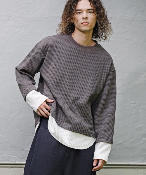 CAMBIO（カンビオ）の「mlt5848-フェイクレイヤードワッフルロンT(BP-BFA0141)（Tシャツ/カットソー・メンズ・チャコール/ネイビー/ブラック・L/M/S）」の3枚目の写真