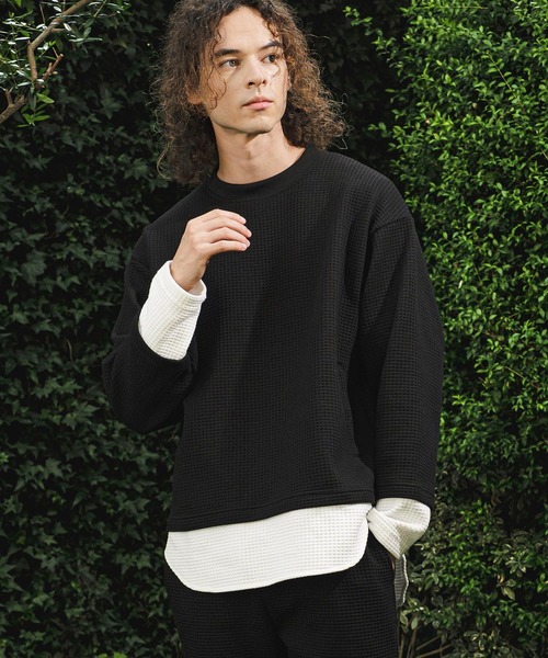 CAMBIO（カンビオ）の「mlt5848-フェイクレイヤードワッフルロンT(BP-BFA0141)（Tシャツ/カットソー・メンズ・チャコール/ネイビー/ブラック・L/M/S）」の2枚目の写真