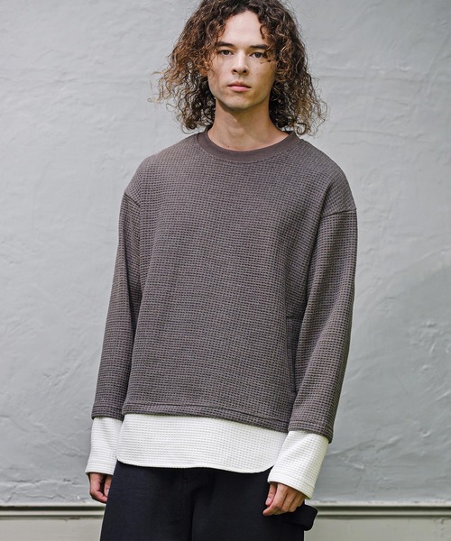 CAMBIO（カンビオ）の「mlt5848-フェイクレイヤードワッフルロンT(BP-BFA0141)（Tシャツ/カットソー・メンズ・チャコール/ネイビー/ブラック・L/M/S）」の4枚目の写真