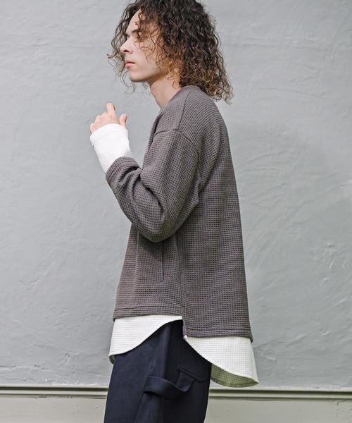 CAMBIO（カンビオ）の「mlt5848-フェイクレイヤードワッフルロンT(BP-BFA0141)（Tシャツ/カットソー・メンズ・チャコール/ネイビー/ブラック・L/M/S）」の5枚目の写真