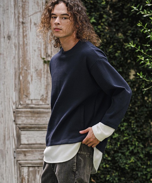 CAMBIO（カンビオ）の「mlt5848-フェイクレイヤードワッフルロンT(BP-BFA0141)（Tシャツ/カットソー・メンズ・チャコール/ネイビー/ブラック・L/M/S）」の9枚目の写真