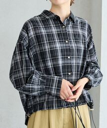 裾ドロストチェックシャツ
