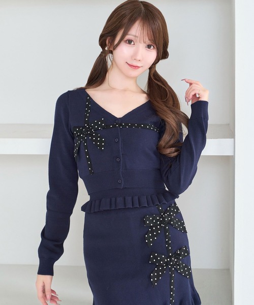 Rose Muse(ロゼミューズ)の「Dot ribbon knit 3P set(セットアップ・レディース・ネイビー/ピンク・FREE)」の2枚目の写真