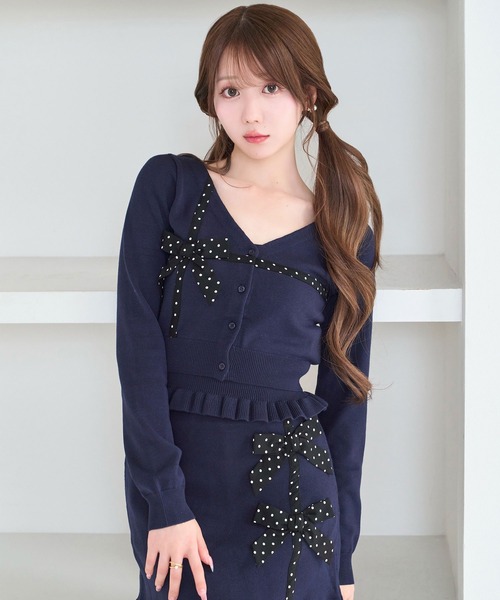 Rose Muse(ロゼミューズ)の「Dot ribbon knit 3P set(セットアップ・レディース・ネイビー/ピンク・FREE)」の3枚目の写真