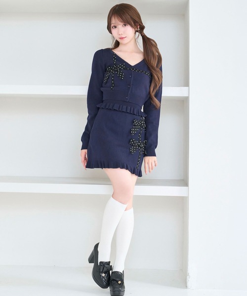 Rose Muse(ロゼミューズ)の「Dot ribbon knit 3P set(セットアップ・レディース・ネイビー/ピンク・FREE)」の4枚目の写真