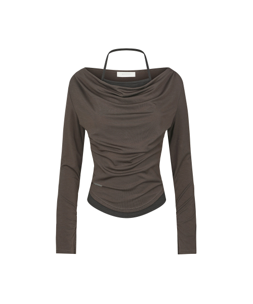 SECONDMONO（セカンドモノローグ）の「2-Way レイヤード カウルネックトップ [BROWN]_SEWTS037BROWN（Tシャツ/カットソー・レディース・その他・F）」の4枚目の写真