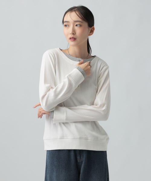 LEPSIM(レプシィム)の「ランダムテレコドッキングヘンリープルオーバー 1067563(Tシャツ/カットソー・レディース・ブラック/アイボリー/グレー・FREE)」の4枚目の写真