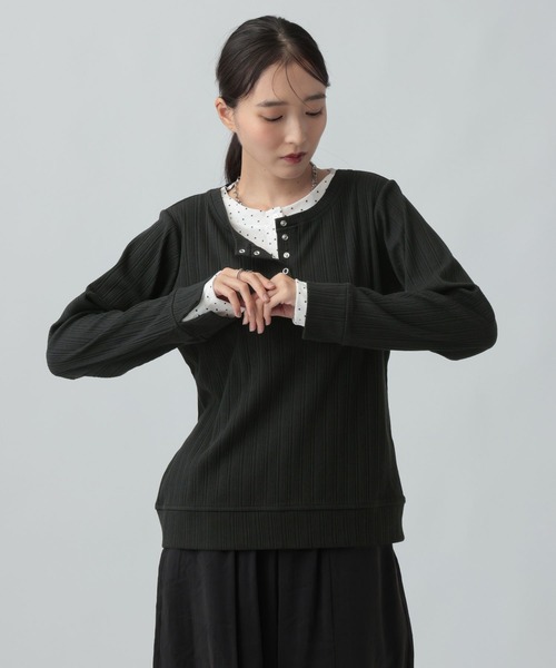 LEPSIM(レプシィム)の「ランダムテレコドッキングヘンリープルオーバー 1067563(Tシャツ/カットソー・レディース・ブラック/アイボリー/グレー・FREE)」の11枚目の写真