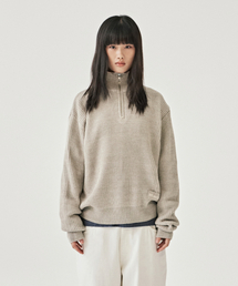 HEATHER HALF ZIPUP KNIT (GREY)