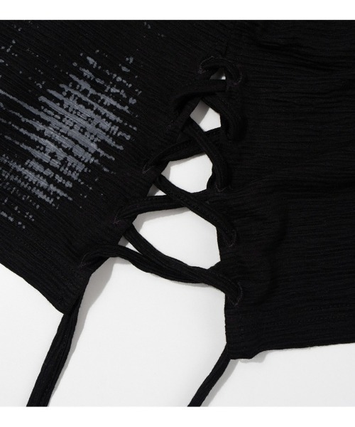 FANCY CLUB（ファンシークラブ）の「【FANCY CLUB】SIDE CORSET LONG SLEEVE / 【ファンシークラブ】サイドコルセットリボン長袖Ｔシャツ（Tシャツ/カットソー・レディース・ブラック/ホワイト・ONE SIZE）」の5枚目の写真