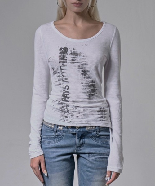 FANCY CLUB（ファンシークラブ）の「【FANCY CLUB】SIDE CORSET LONG SLEEVE / 【ファンシークラブ】サイドコルセットリボン長袖Ｔシャツ（Tシャツ/カットソー・レディース・ブラック/ホワイト・ONE SIZE）」の19枚目の写真