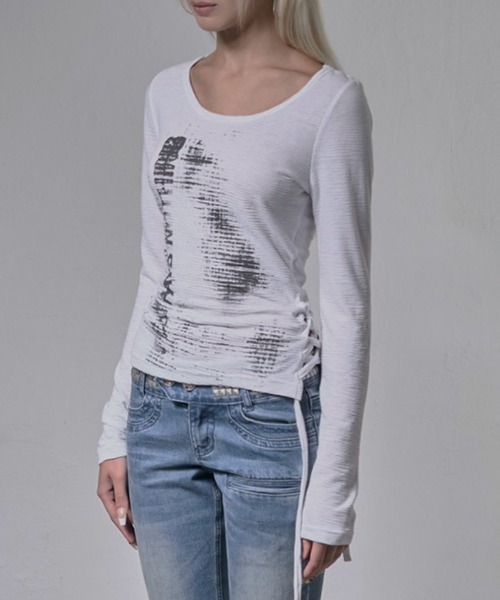 FANCY CLUB（ファンシークラブ）の「【FANCY CLUB】SIDE CORSET LONG SLEEVE / 【ファンシークラブ】サイドコルセットリボン長袖Ｔシャツ（Tシャツ/カットソー・レディース・ブラック/ホワイト・ONE SIZE）」の20枚目の写真
