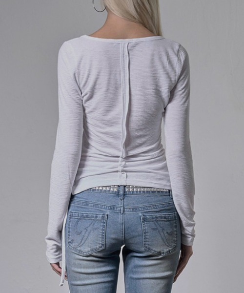 FANCY CLUB（ファンシークラブ）の「【FANCY CLUB】SIDE CORSET LONG SLEEVE / 【ファンシークラブ】サイドコルセットリボン長袖Ｔシャツ（Tシャツ/カットソー・レディース・ブラック/ホワイト・ONE SIZE）」の21枚目の写真
