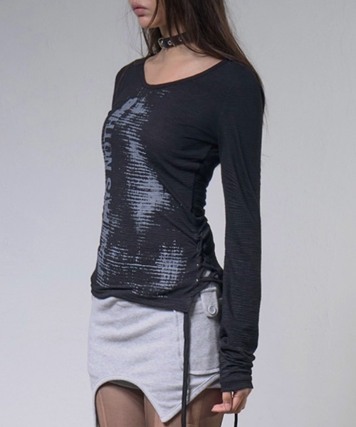 FANCY CLUB（ファンシークラブ）の「【FANCY CLUB】SIDE CORSET LONG SLEEVE / 【ファンシークラブ】サイドコルセットリボン長袖Ｔシャツ（Tシャツ/カットソー・レディース・ブラック/ホワイト・ONE SIZE）」の7枚目の写真