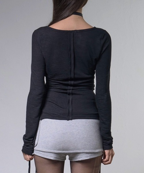 FANCY CLUB（ファンシークラブ）の「【FANCY CLUB】SIDE CORSET LONG SLEEVE / 【ファンシークラブ】サイドコルセットリボン長袖Ｔシャツ（Tシャツ/カットソー・レディース・ブラック/ホワイト・ONE SIZE）」の8枚目の写真