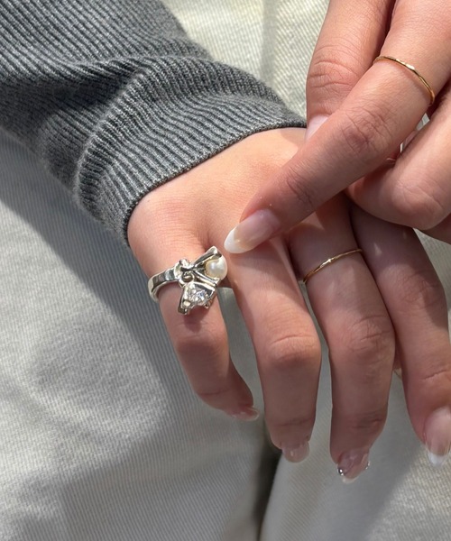 ジルコニア・パールゆれピンキーリング（リング）｜e.m.（イーエム）の