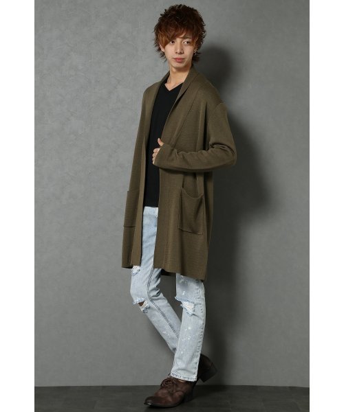 VENCEEXCHANGE（ヴァンスエクスチェンジ）の「麻タッチアクリルコーディガン          （カーディガン/ボレロ・メンズ・ダークグリーン/ブラック・LARGE/MEDIUM）」の9枚目の写真