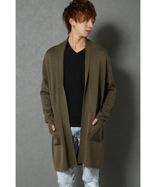 VENCEEXCHANGE（ヴァンスエクスチェンジ）の「麻タッチアクリルコーディガン          （カーディガン/ボレロ・メンズ・ダークグリーン/ブラック・LARGE/MEDIUM）」の12枚目の写真