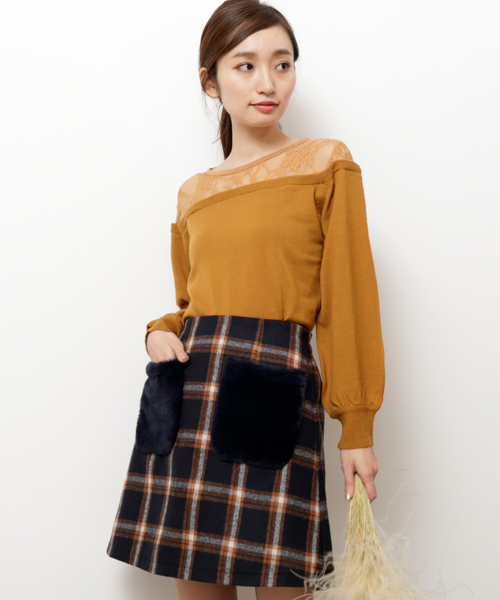 RAY CASSIN（レイカズン）の「レース切替カシミヤタッチニットプルオーバー（ニット/セーター・レディース・ブラック/オフホワイト/マスタード/ワイン・FREE）」の15枚目の写真