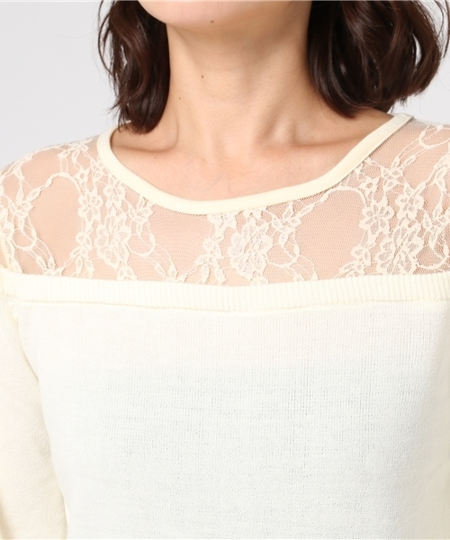 RAY CASSIN（レイカズン）の「レース切替カシミヤタッチニットプルオーバー（ニット/セーター・レディース・ブラック/オフホワイト/マスタード/ワイン・FREE）」の8枚目の写真