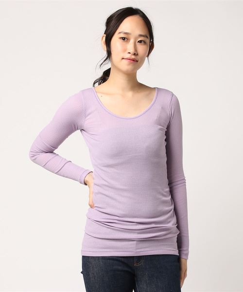 RNA-N（アールエヌエーエヌ）の「L6436 ８０／２リブロング丈ロンＴ（Tシャツ/カットソー・レディース・ネイビー/ベージュ/パープル/グリーン系その他/グリーン/ブルー/ダークネイビー/ライトパープル/スカイブルー/オレンジ/コーラル/杢グレー/ブラック/ライトブルー/ダークオリーブ/シャーベット/エンジ/オフホワイト/ベビーピンク/ライトイエロー・MEDIUM）」の13枚目の写真