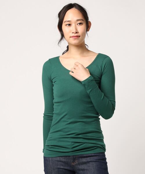 RNA-N（アールエヌエーエヌ）の「L6436 ８０／２リブロング丈ロンＴ（Tシャツ/カットソー・レディース・ネイビー/ベージュ/パープル/グリーン系その他/グリーン/ブルー/ダークネイビー/ライトパープル/スカイブルー/オレンジ/コーラル/杢グレー/ブラック/ライトブルー/ダークオリーブ/シャーベット/エンジ/オフホワイト/ベビーピンク/ライトイエロー・MEDIUM）」の7枚目の写真