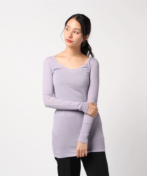 RNA-N（アールエヌエーエヌ）の「L6436 ８０／２リブロング丈ロンＴ（Tシャツ/カットソー・レディース・ネイビー/ベージュ/パープル/グリーン系その他/グリーン/ブルー/ダークネイビー/ライトパープル/スカイブルー/オレンジ/コーラル/杢グレー/ブラック/ライトブルー/ダークオリーブ/シャーベット/エンジ/オフホワイト/ベビーピンク/ライトイエロー・MEDIUM）」の14枚目の写真