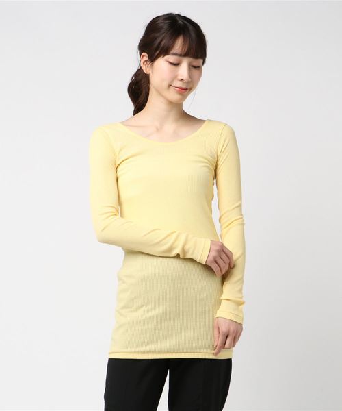 RNA-N（アールエヌエーエヌ）の「L6436 ８０／２リブロング丈ロンＴ（Tシャツ/カットソー・レディース・ネイビー/ベージュ/パープル/グリーン系その他/グリーン/ブルー/ダークネイビー/ライトパープル/スカイブルー/オレンジ/コーラル/杢グレー/ブラック/ライトブルー/ダークオリーブ/シャーベット/エンジ/オフホワイト/ベビーピンク/ライトイエロー・MEDIUM）」の15枚目の写真