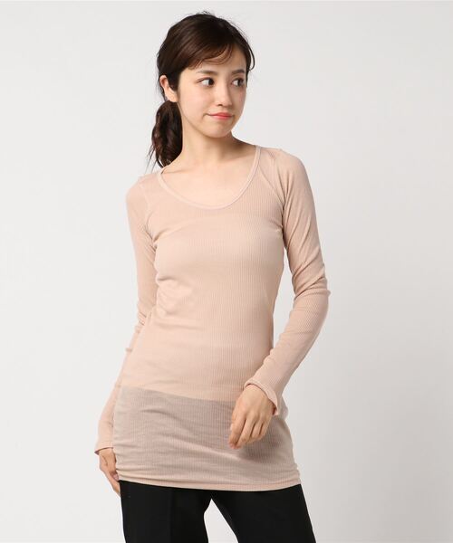 RNA-N（アールエヌエーエヌ）の「L6436 ８０／２リブロング丈ロンＴ（Tシャツ/カットソー・レディース・ネイビー/ベージュ/パープル/グリーン系その他/グリーン/ブルー/ダークネイビー/ライトパープル/スカイブルー/オレンジ/コーラル/杢グレー/ブラック/ライトブルー/ダークオリーブ/シャーベット/エンジ/オフホワイト/ベビーピンク/ライトイエロー・MEDIUM）」の16枚目の写真