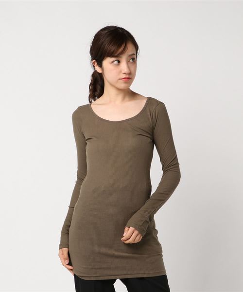 RNA-N（アールエヌエーエヌ）の「L6436 ８０／２リブロング丈ロンＴ（Tシャツ/カットソー・レディース・ネイビー/ベージュ/パープル/グリーン系その他/グリーン/ブルー/ダークネイビー/ライトパープル/スカイブルー/オレンジ/コーラル/杢グレー/ブラック/ライトブルー/ダークオリーブ/シャーベット/エンジ/オフホワイト/ベビーピンク/ライトイエロー・MEDIUM）」の5枚目の写真