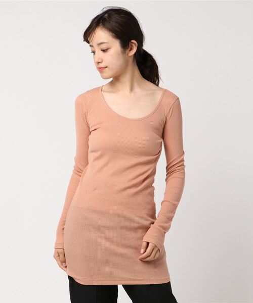 RNA-N（アールエヌエーエヌ）の「L6436 ８０／２リブロング丈ロンＴ（Tシャツ/カットソー・レディース・ネイビー/ベージュ/パープル/グリーン系その他/グリーン/ブルー/ダークネイビー/ライトパープル/スカイブルー/オレンジ/コーラル/杢グレー/ブラック/ライトブルー/ダークオリーブ/シャーベット/エンジ/オフホワイト/ベビーピンク/ライトイエロー・MEDIUM）」の18枚目の写真