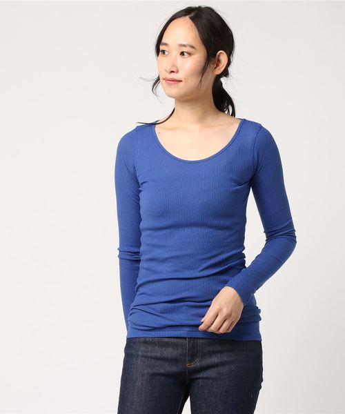 RNA-N（アールエヌエーエヌ）の「L6436 ８０／２リブロング丈ロンＴ（Tシャツ/カットソー・レディース・ネイビー/ベージュ/パープル/グリーン系その他/グリーン/ブルー/ダークネイビー/ライトパープル/スカイブルー/オレンジ/コーラル/杢グレー/ブラック/ライトブルー/ダークオリーブ/シャーベット/エンジ/オフホワイト/ベビーピンク/ライトイエロー・MEDIUM）」の11枚目の写真