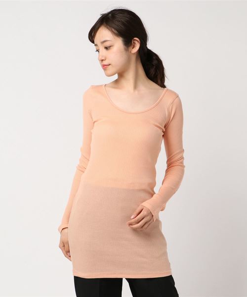 RNA-N（アールエヌエーエヌ）の「L6436 ８０／２リブロング丈ロンＴ（Tシャツ/カットソー・レディース・ネイビー/ベージュ/パープル/グリーン系その他/グリーン/ブルー/ダークネイビー/ライトパープル/スカイブルー/オレンジ/コーラル/杢グレー/ブラック/ライトブルー/ダークオリーブ/シャーベット/エンジ/オフホワイト/ベビーピンク/ライトイエロー・MEDIUM）」の19枚目の写真