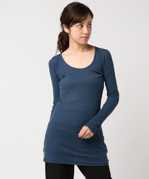 RNA-N（アールエヌエーエヌ）の「L6436 ８０／２リブロング丈ロンＴ（Tシャツ/カットソー・レディース・ネイビー/ベージュ/パープル/グリーン系その他/グリーン/ブルー/ダークネイビー/ライトパープル/スカイブルー/オレンジ/コーラル/杢グレー/ブラック/ライトブルー/ダークオリーブ/シャーベット/エンジ/オフホワイト/ベビーピンク/ライトイエロー・MEDIUM）」の12枚目の写真