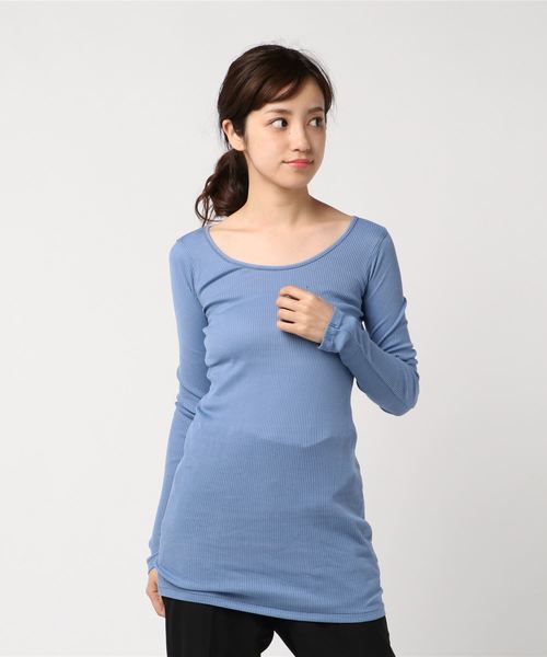 RNA-N（アールエヌエーエヌ）の「L6436 ８０／２リブロング丈ロンＴ（Tシャツ/カットソー・レディース・ネイビー/ベージュ/パープル/グリーン系その他/グリーン/ブルー/ダークネイビー/ライトパープル/スカイブルー/オレンジ/コーラル/杢グレー/ブラック/ライトブルー/ダークオリーブ/シャーベット/エンジ/オフホワイト/ベビーピンク/ライトイエロー・MEDIUM）」の8枚目の写真