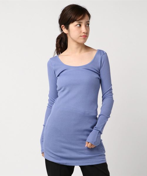 RNA-N（アールエヌエーエヌ）の「L6436 ８０／２リブロング丈ロンＴ（Tシャツ/カットソー・レディース・ネイビー/ベージュ/パープル/グリーン系その他/グリーン/ブルー/ダークネイビー/ライトパープル/スカイブルー/オレンジ/コーラル/杢グレー/ブラック/ライトブルー/ダークオリーブ/シャーベット/エンジ/オフホワイト/ベビーピンク/ライトイエロー・MEDIUM）」の9枚目の写真