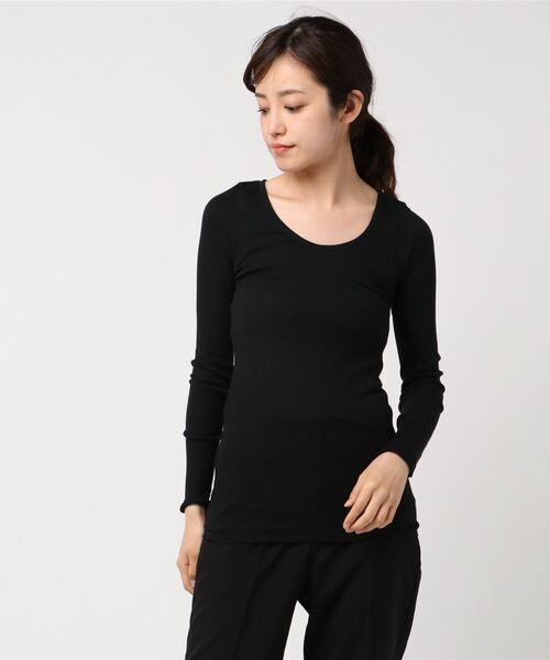 RNA-N（アールエヌエーエヌ）の「L6436 ８０／２リブロング丈ロンＴ（Tシャツ/カットソー・レディース・ネイビー/ベージュ/パープル/グリーン系その他/グリーン/ブルー/ダークネイビー/ライトパープル/スカイブルー/オレンジ/コーラル/杢グレー/ブラック/ライトブルー/ダークオリーブ/シャーベット/エンジ/オフホワイト/ベビーピンク/ライトイエロー・MEDIUM）」の2枚目の写真