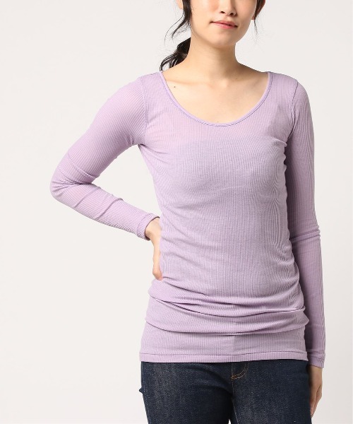RNA-N(アールエヌエーエヌ)の「L6436 80/2リブロング丈ロンT(Tシャツ/カットソー・レディース・ネイビー/ベージュ/パープル/グリーン系その他/グリーン/ブルー/ダークネイビー/ライトパープル/スカイブルー/オレンジ/コーラル/杢グレー/ブラック/ライトブルー/ダークオリーブ/シャーベット/エンジ/オフホワイト/ベビーピンク/ライトイエロー・MEDIUM)」の13枚目の写真