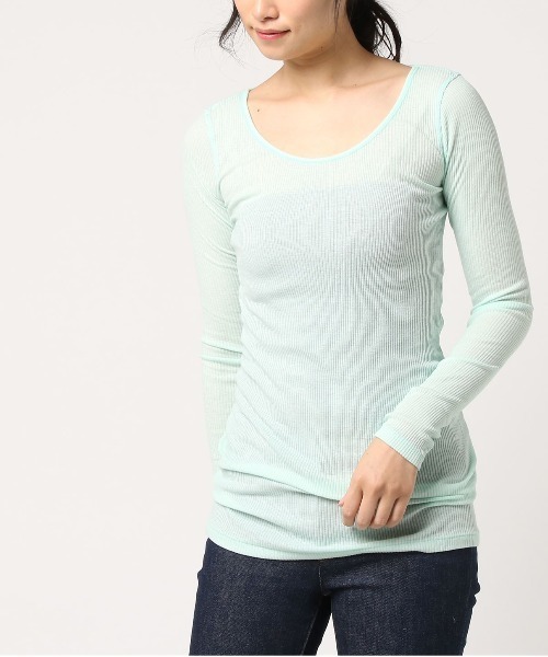 RNA-N(アールエヌエーエヌ)の「L6436 80/2リブロング丈ロンT(Tシャツ/カットソー・レディース・ネイビー/ベージュ/パープル/グリーン系その他/グリーン/ブルー/ダークネイビー/ライトパープル/スカイブルー/オレンジ/コーラル/杢グレー/ブラック/ライトブルー/ダークオリーブ/シャーベット/エンジ/オフホワイト/ベビーピンク/ライトイエロー・MEDIUM)」の6枚目の写真