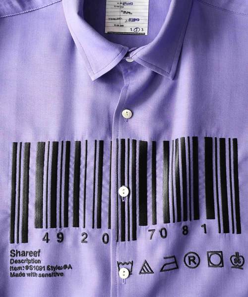 SHAREEF（シャリーフ）の「”BARCORD” EMB. S/S BIG SHIRTS（シャツ/ブラウス・メンズ・ホワイト/ブラック/ラベンダー・1/2/3）」の5枚目の写真
