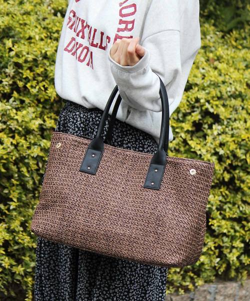 VitaFelice（ヴィータフェリーチェ）の「スクエアカゴバッグ/トートバッグ（かごバッグ・レディース・ブラック/ブラウン/アイボリー/ナチュラル・FREE）」の3枚目の写真