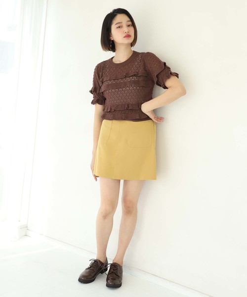 one after another NICE CLAUP（ワンアフターアナザーナイスクラップ）の「すかしフリルニット（ニット/セーター・レディース・ブラウン/グリーン/アイボリー・FREE）」の5枚目の写真