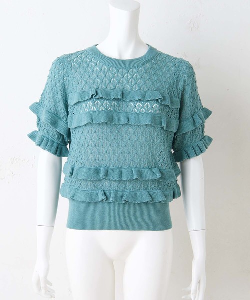 one after another NICE CLAUP（ワンアフターアナザーナイスクラップ）の「すかしフリルニット（ニット/セーター・レディース・ブラウン/グリーン/アイボリー・FREE）」の8枚目の写真