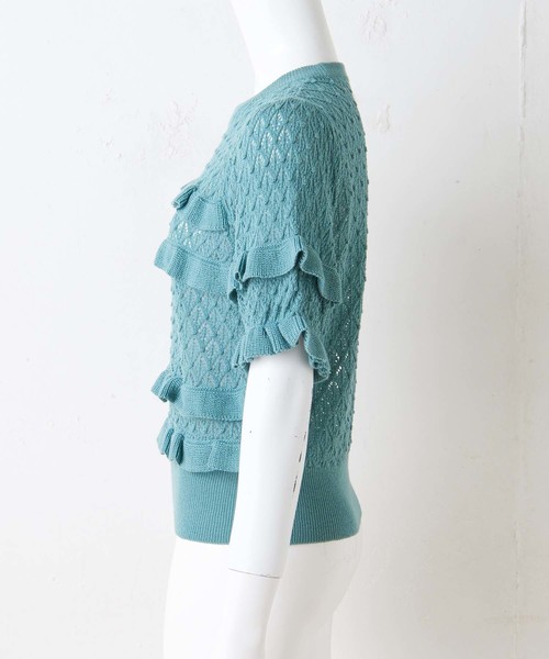 one after another NICE CLAUP（ワンアフターアナザーナイスクラップ）の「すかしフリルニット（ニット/セーター・レディース・ブラウン/グリーン/アイボリー・FREE）」の9枚目の写真