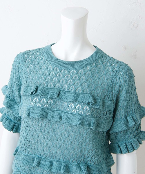 one after another NICE CLAUP（ワンアフターアナザーナイスクラップ）の「すかしフリルニット（ニット/セーター・レディース・ブラウン/グリーン/アイボリー・FREE）」の11枚目の写真