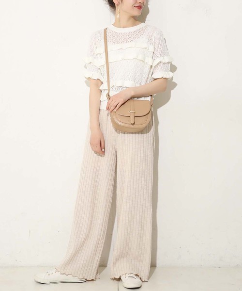 one after another NICE CLAUP（ワンアフターアナザーナイスクラップ）の「すかしフリルニット（ニット/セーター・レディース・ブラウン/グリーン/アイボリー・FREE）」の15枚目の写真