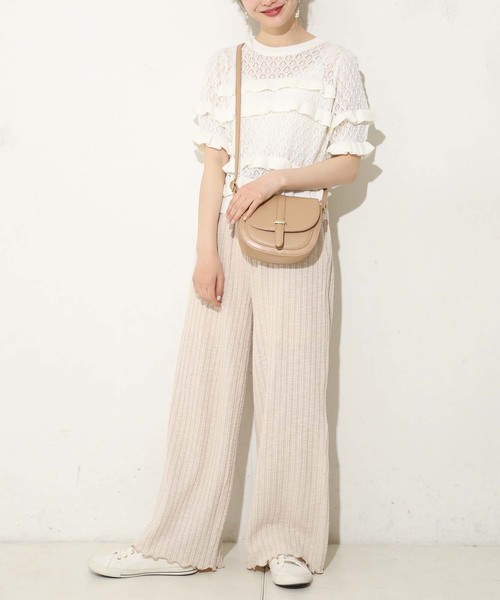 one after another NICE CLAUP（ワンアフターアナザーナイスクラップ）の「すかしフリルニット（ニット/セーター・レディース・ブラウン/グリーン/アイボリー・FREE）」の14枚目の写真