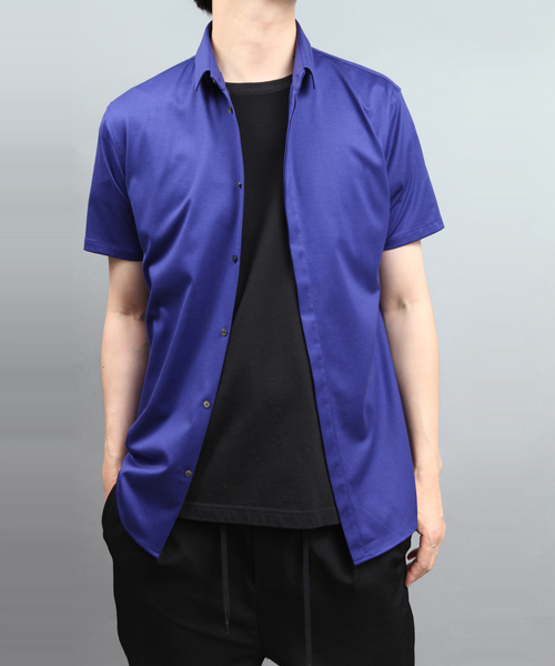 ato（アトウ）の「60/2T-CLOTH SHORT POPINT COLLAR SHORT SLEEVE（シャツ/ブラウス・メンズ・パープル/ホワイト/ブラック/マスタード/ブルー・44/46/48）」の3枚目の写真